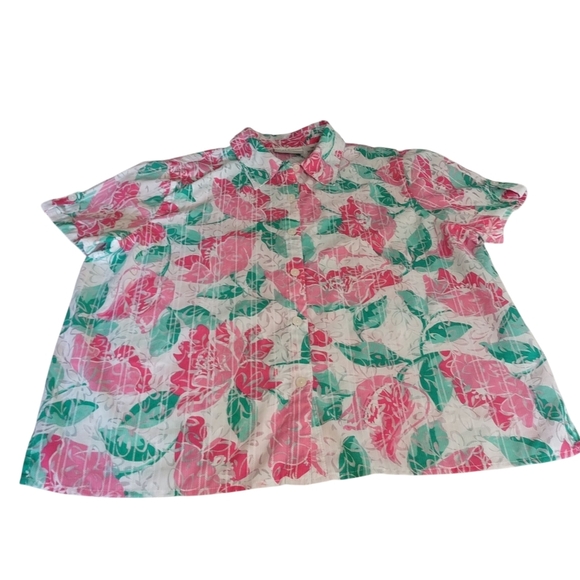 Alfred Dunner Blouse Womens Multicolor Floral Print Button Up Shortsleeve Sz 16P - Picture 7 of 10